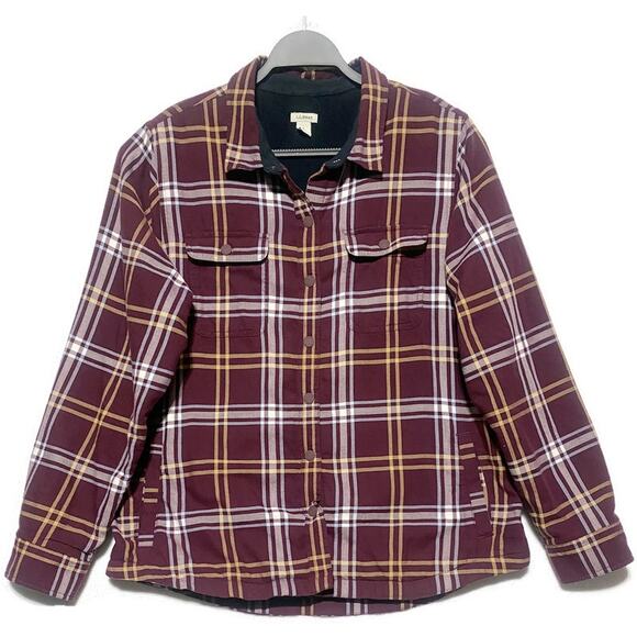 LL Bean Snap Buttons Shirt Men's Size Large Long Sleeve Red & White Plaid Lined - Picture 1 of 8